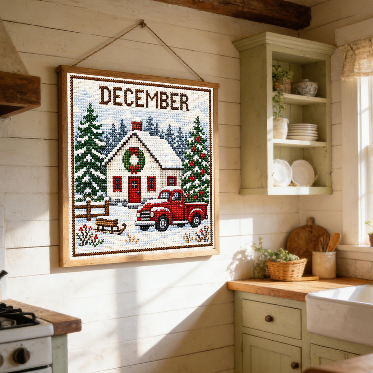 Winterbauernhof im Dezember - Komplettes 14CT gestempeltes Kreuzstich-Set 40x40CM - Huacan