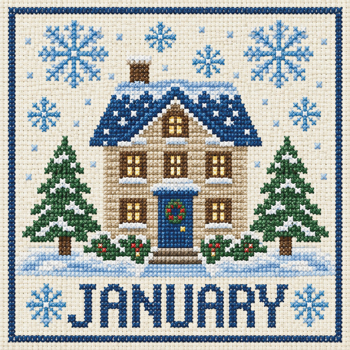 Januar Winterhaus – Vollständiges 14CT gestempeltes Kreuzstichset 40x40CM – Huacan