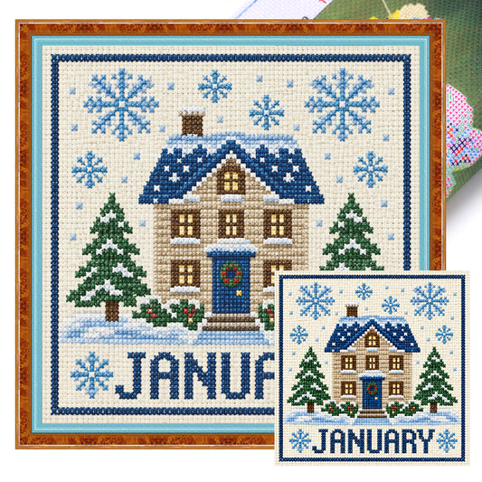 Januar Winterhaus – Vollständiges 14CT gestempeltes Kreuzstichset 40x40CM – Huacan