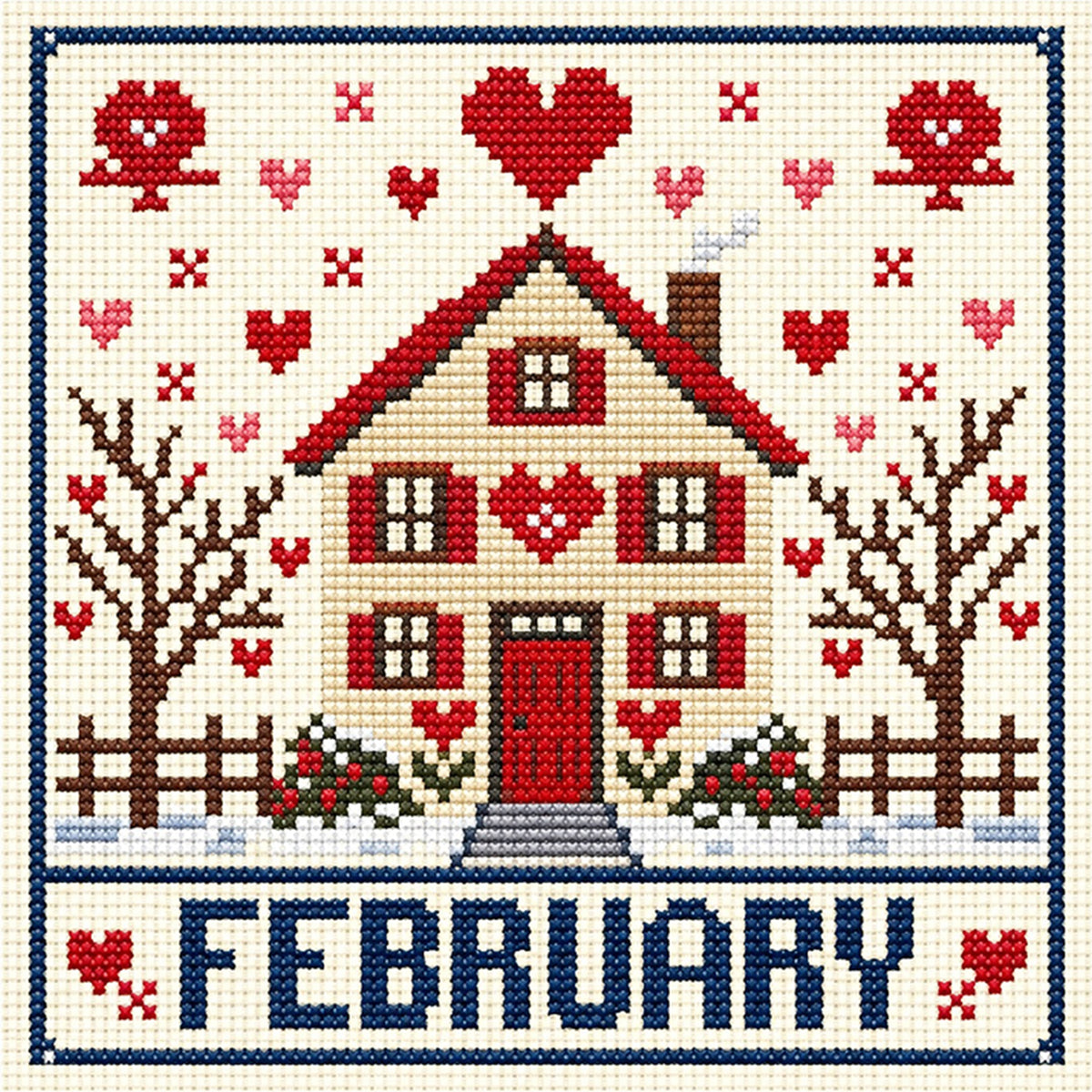 February Love Cottage - Vollständiges 14CT gestempeltes Kreuzstich-Set 40x40CM - Huacan