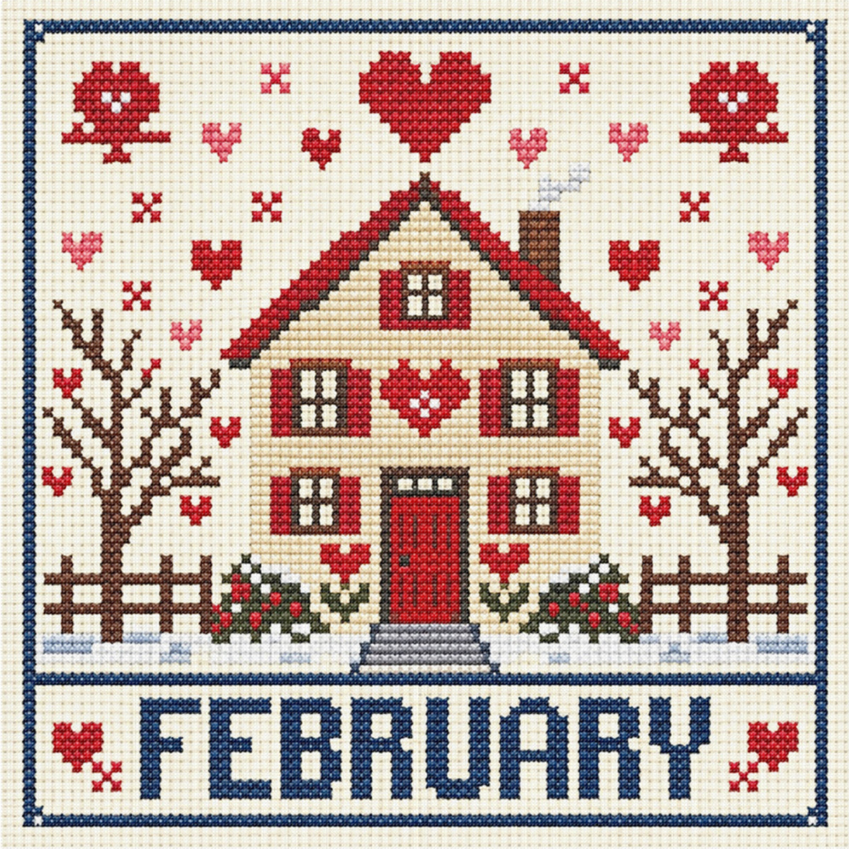 February Love Cottage - Vollständiges 14CT gestempeltes Kreuzstich-Set 40x40CM - Huacan