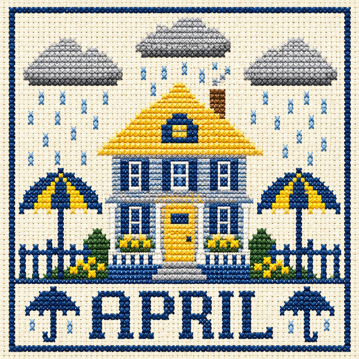 April Rainy Cottage – Komplettes 14CT gestempeltes Kreuzstich-Set 40x40CM – Huacan