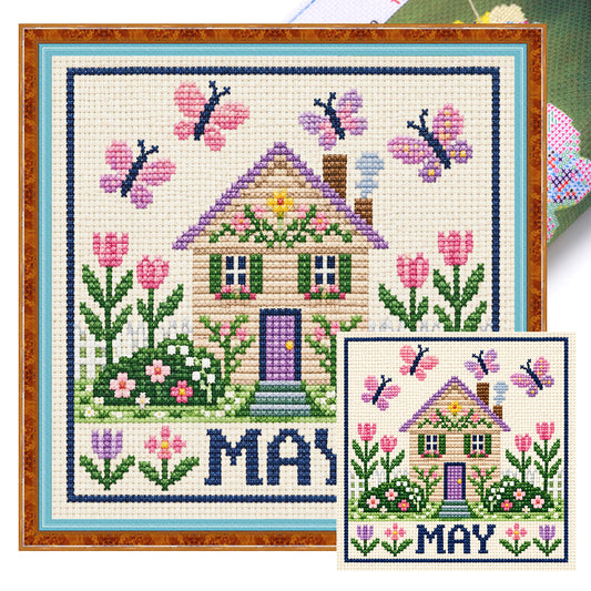 Mai Schmetterlingsgarten - Vollständiges 14CT gestempeltes Kreuzstich-Set 40x40CM - Huacan