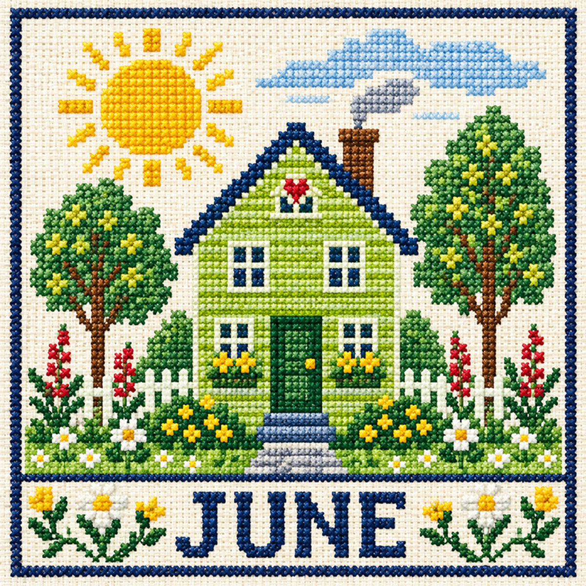 June Sunny Courtyard Cottage - Full 14CT Stamped Cross Stitch 40x40CM - Huacan