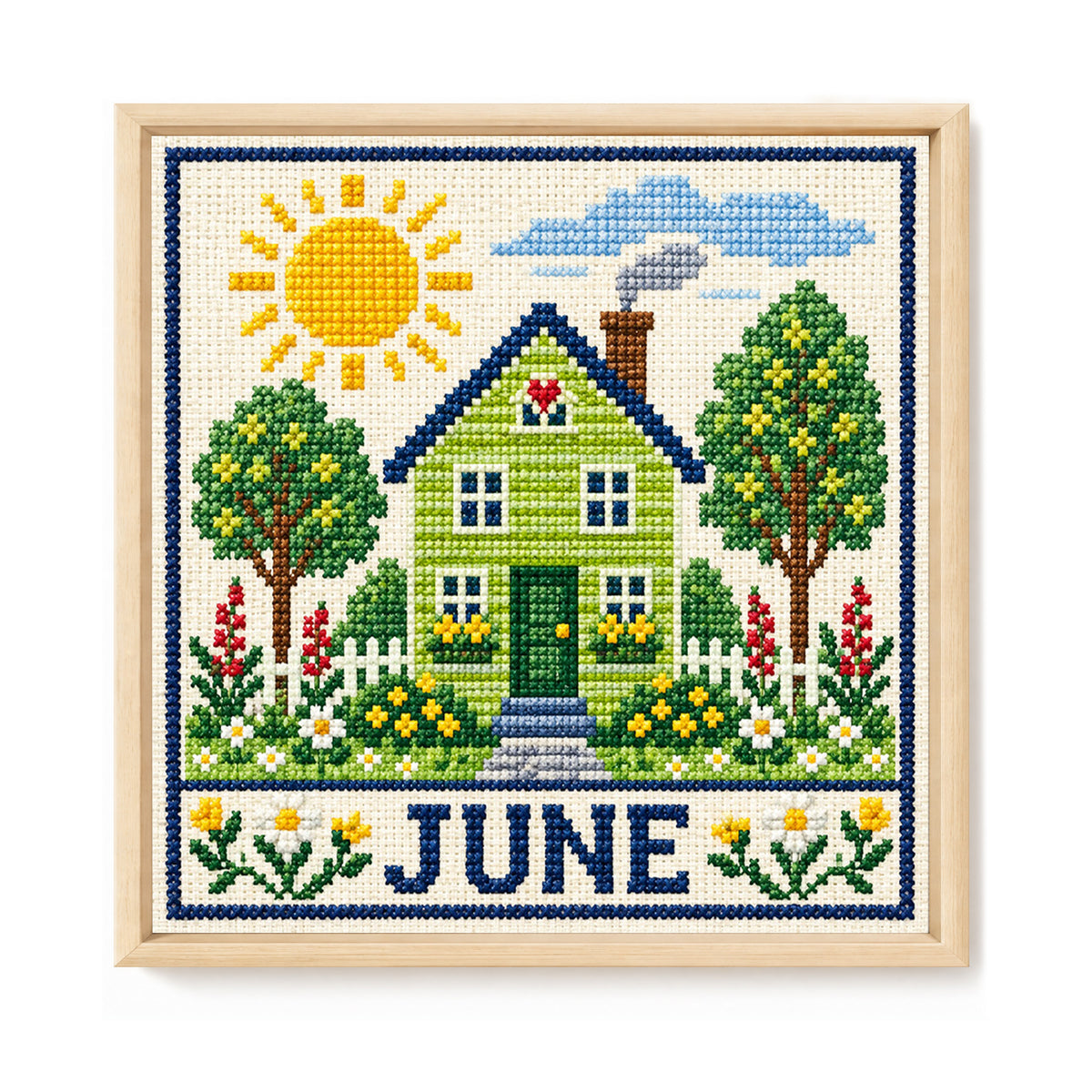 June Sunny Courtyard Cottage - Full 14CT Stamped Cross Stitch 40x40CM - Huacan