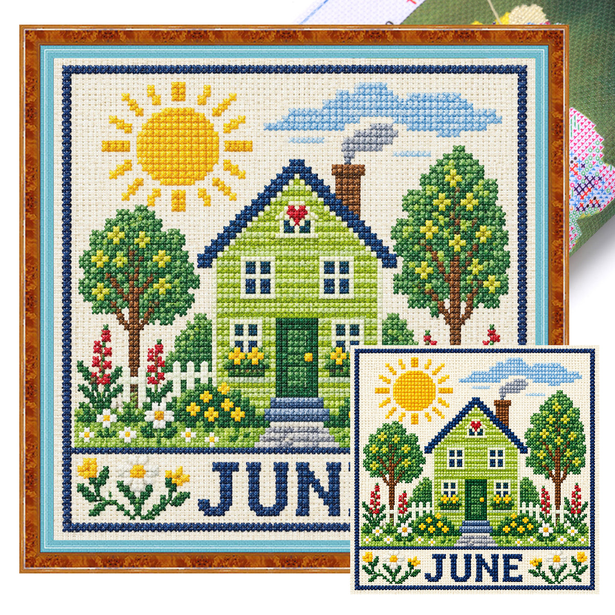 June Sunny Courtyard Cottage - Full 14CT Stamped Cross Stitch 40x40CM - Huacan