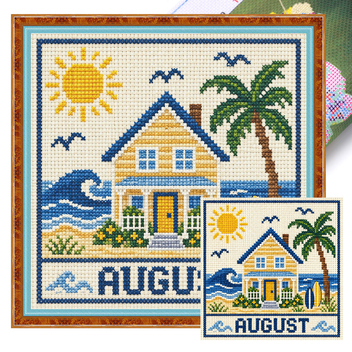 August Seaside Ferienhaus – Vollständiges 14CT Stempel-Kreuzstich-Set 40x40CM – Huacan