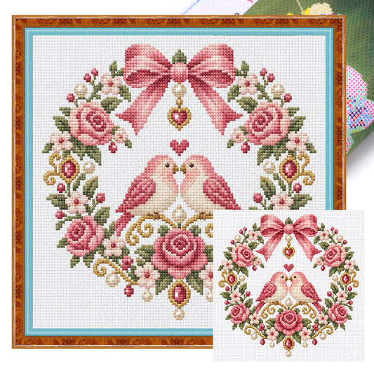 Liebesvögel - Vollständiges 14CT gestempeltes Kreuzstich-Set 30x30CM - Huacan