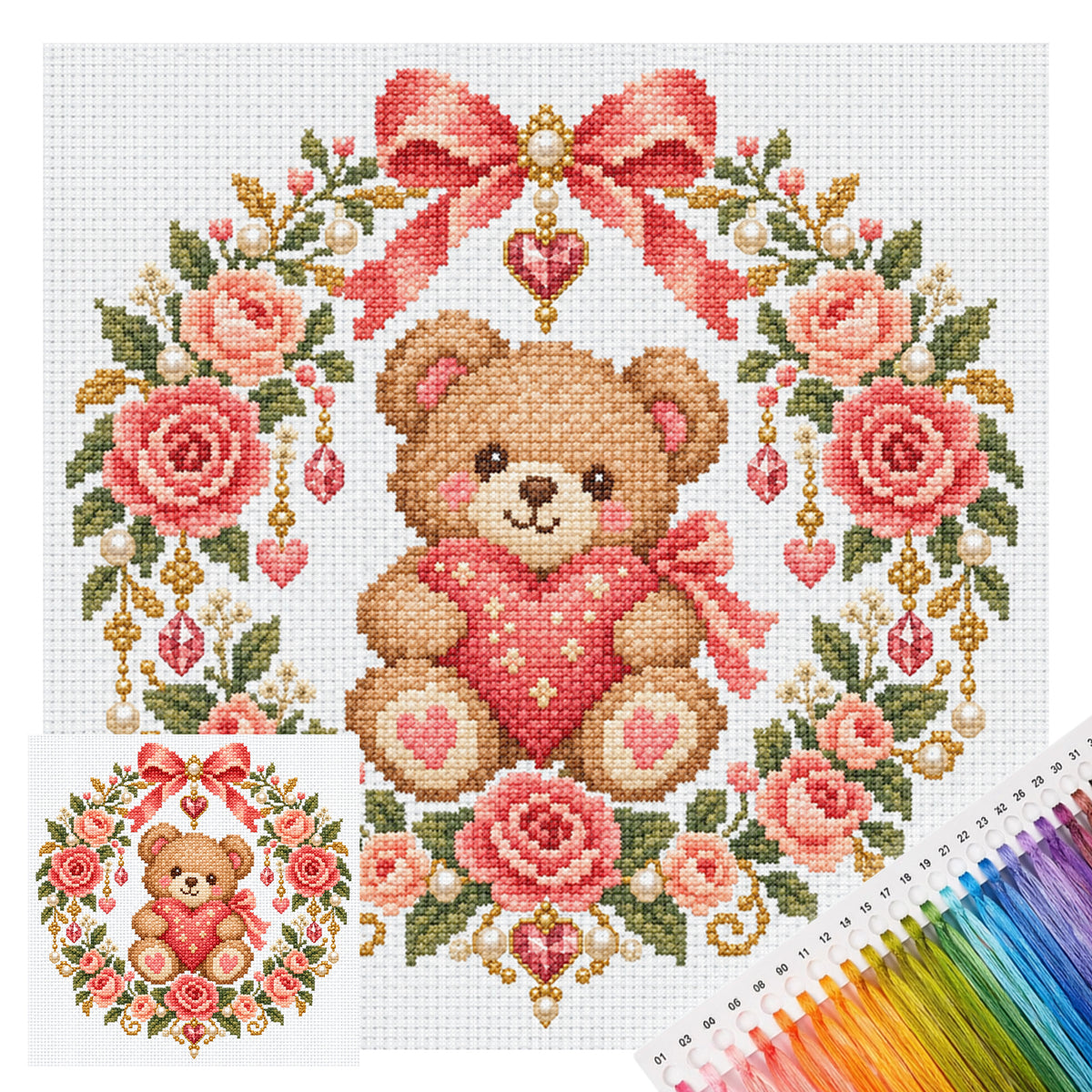 Süßer Bär – Vollständiges 14CT-Stempel-Kreuzstichset 30x30CM – Huacan