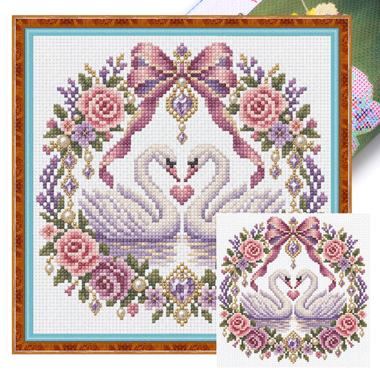 Schwanen-Romantik - Vollständiges 14CT Stempel-Kreuzstich-Set 30x30CM - Huacan