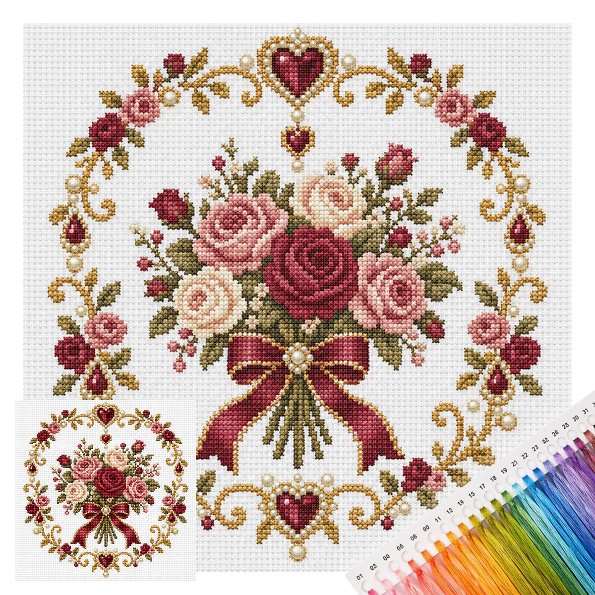 Rose Bouquet - Full 14CT Stamped Cross Stitch 30x30CM - Huacan