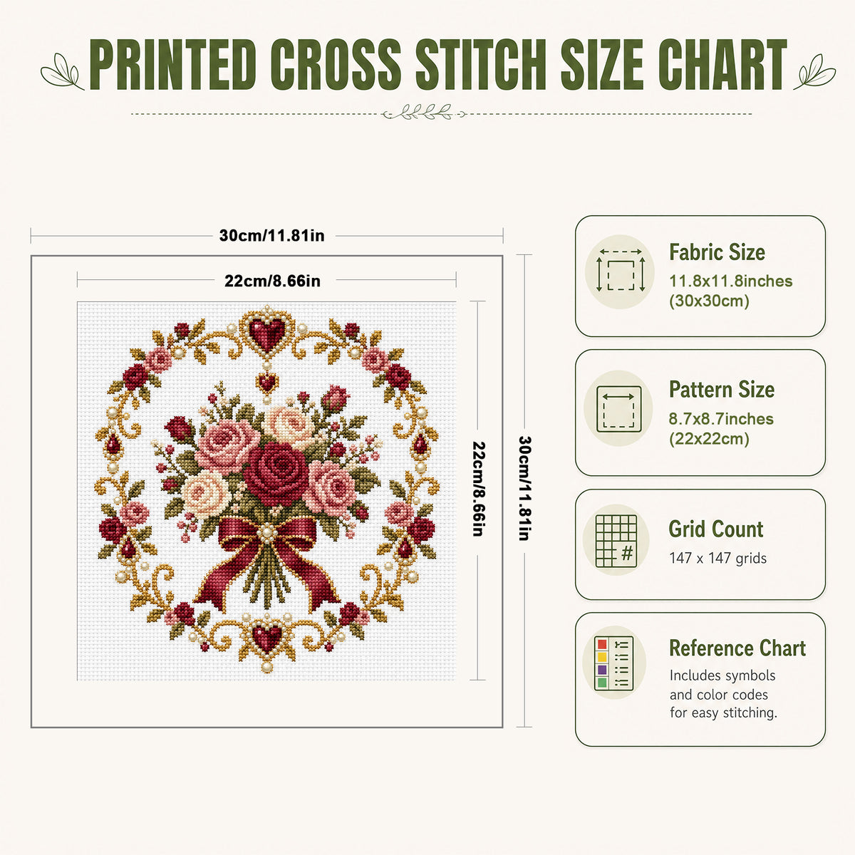 Rose Bouquet - Full 14CT Stamped Cross Stitch 30x30CM - Huacan