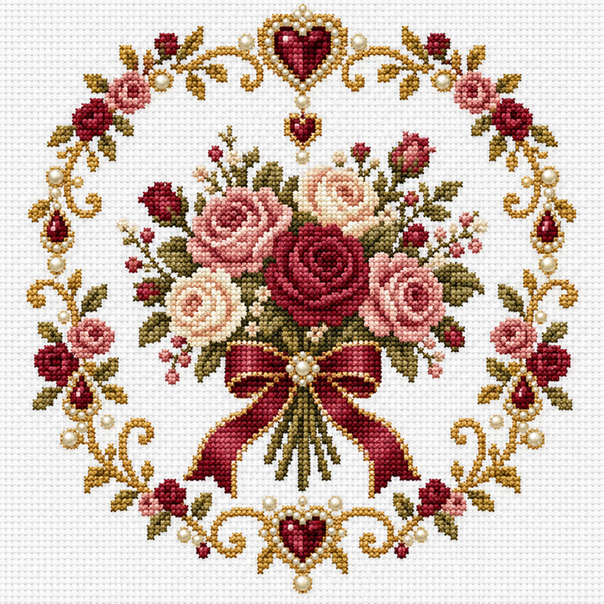 Rose Bouquet - Full 14CT Stamped Cross Stitch 30x30CM - Huacan