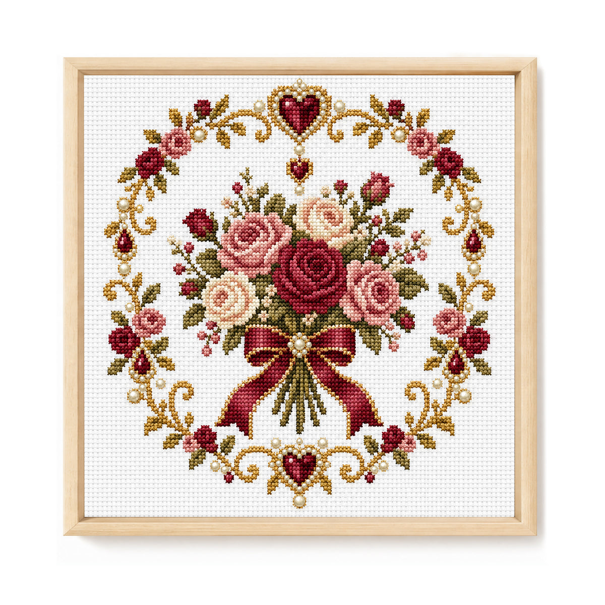 Rose Bouquet - Full 14CT Stamped Cross Stitch 30x30CM - Huacan
