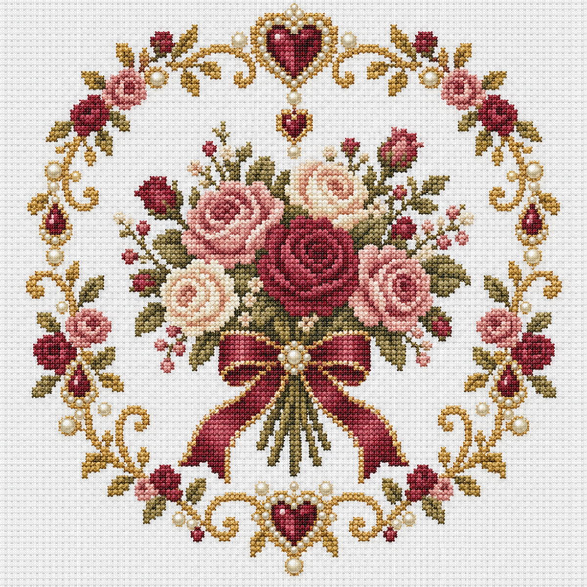 Rose Bouquet - Full 14CT Stamped Cross Stitch 30x30CM - Huacan