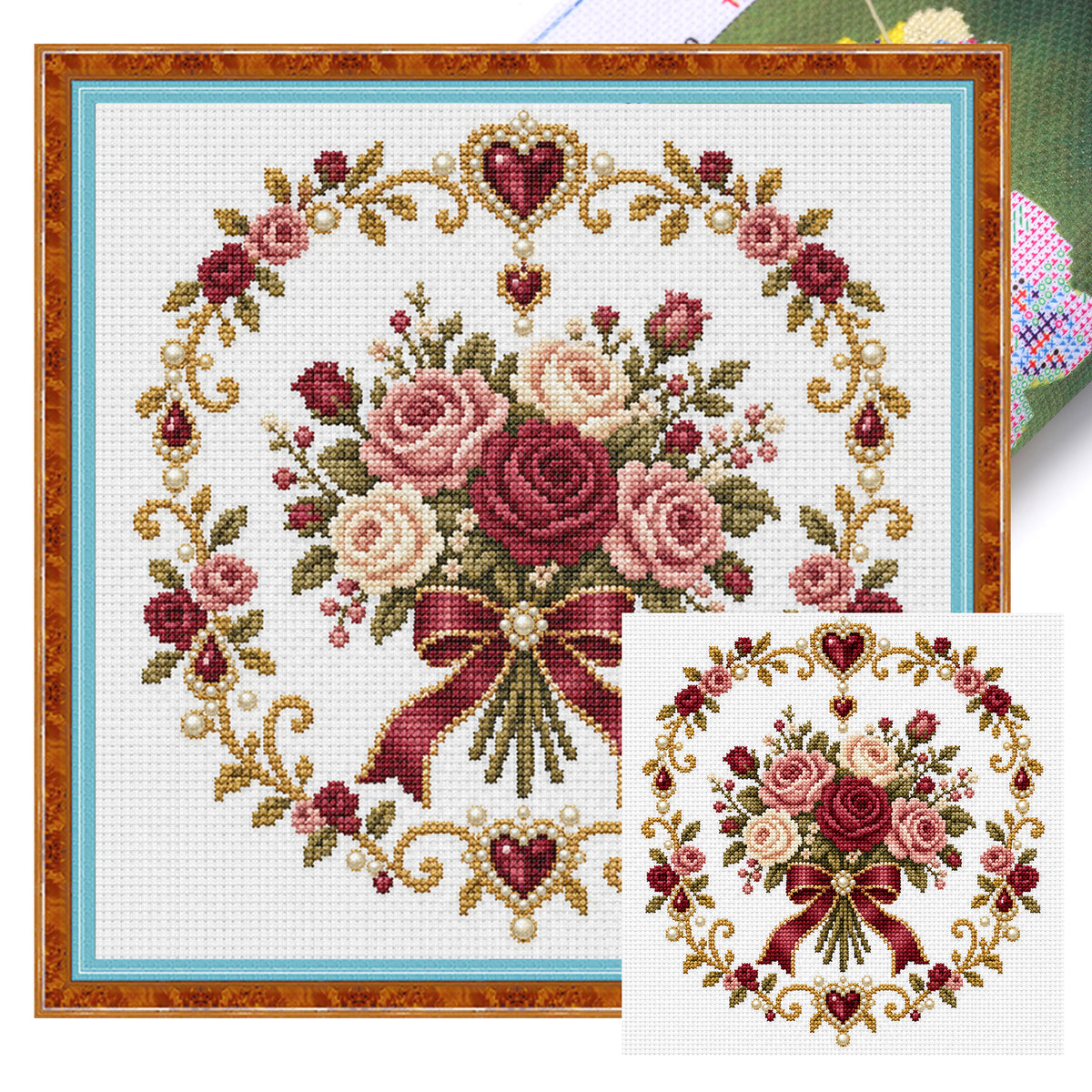 Rose Bouquet - Full 14CT Stamped Cross Stitch 30x30CM - Huacan