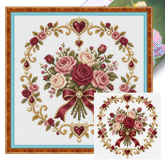 Rosenstrauß - Vollständiges 14CT gestempeltes Kreuzstich-Set 30x30CM - Huacan