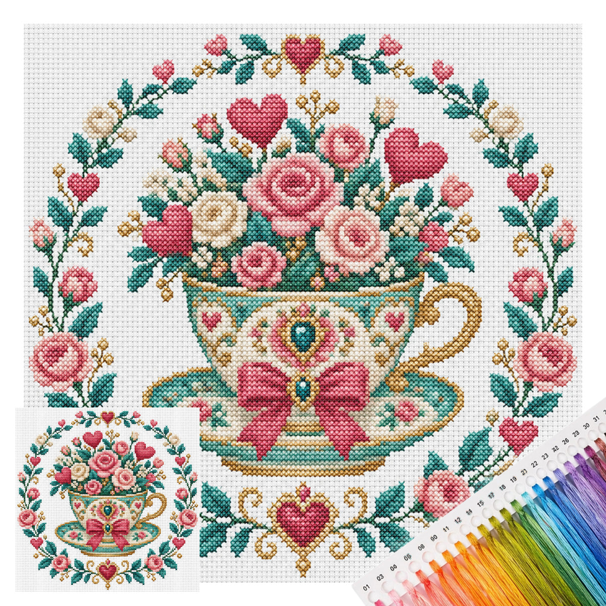 Tea Rose - Full 14CT Stamped Cross Stitch 30x30CM - Huacan