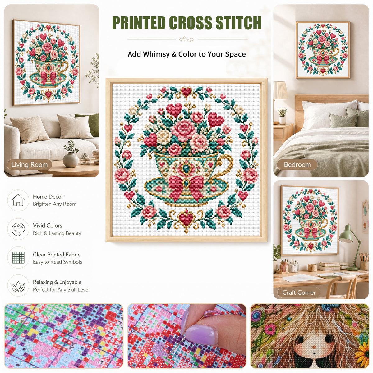 Tea Rose - Full 14CT Stamped Cross Stitch 30x30CM - Huacan