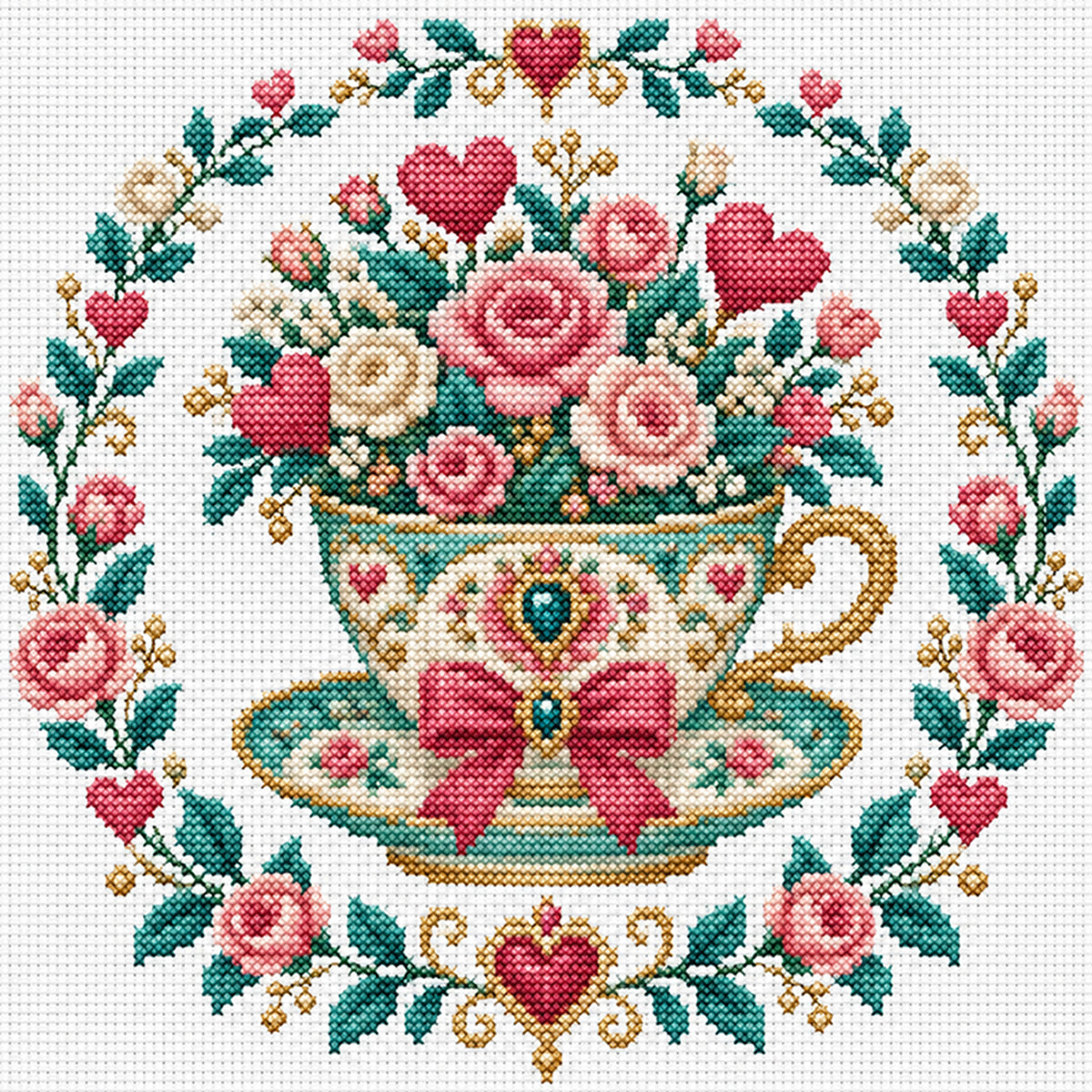 Tea Rose - Full 14CT Stamped Cross Stitch 30x30CM - Huacan
