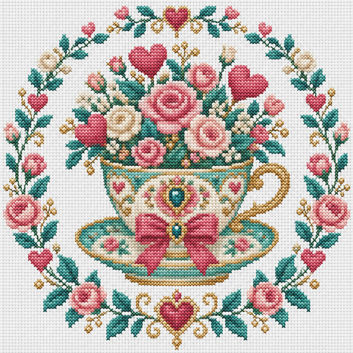 Tea Rose - Full 14CT Stamped Cross Stitch 30x30CM - Huacan