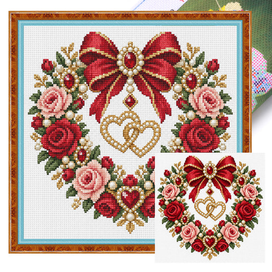 Zwillingsherzen - Komplettes 14CT Stempel-Kreuzstichset 30x30CM - Huacan