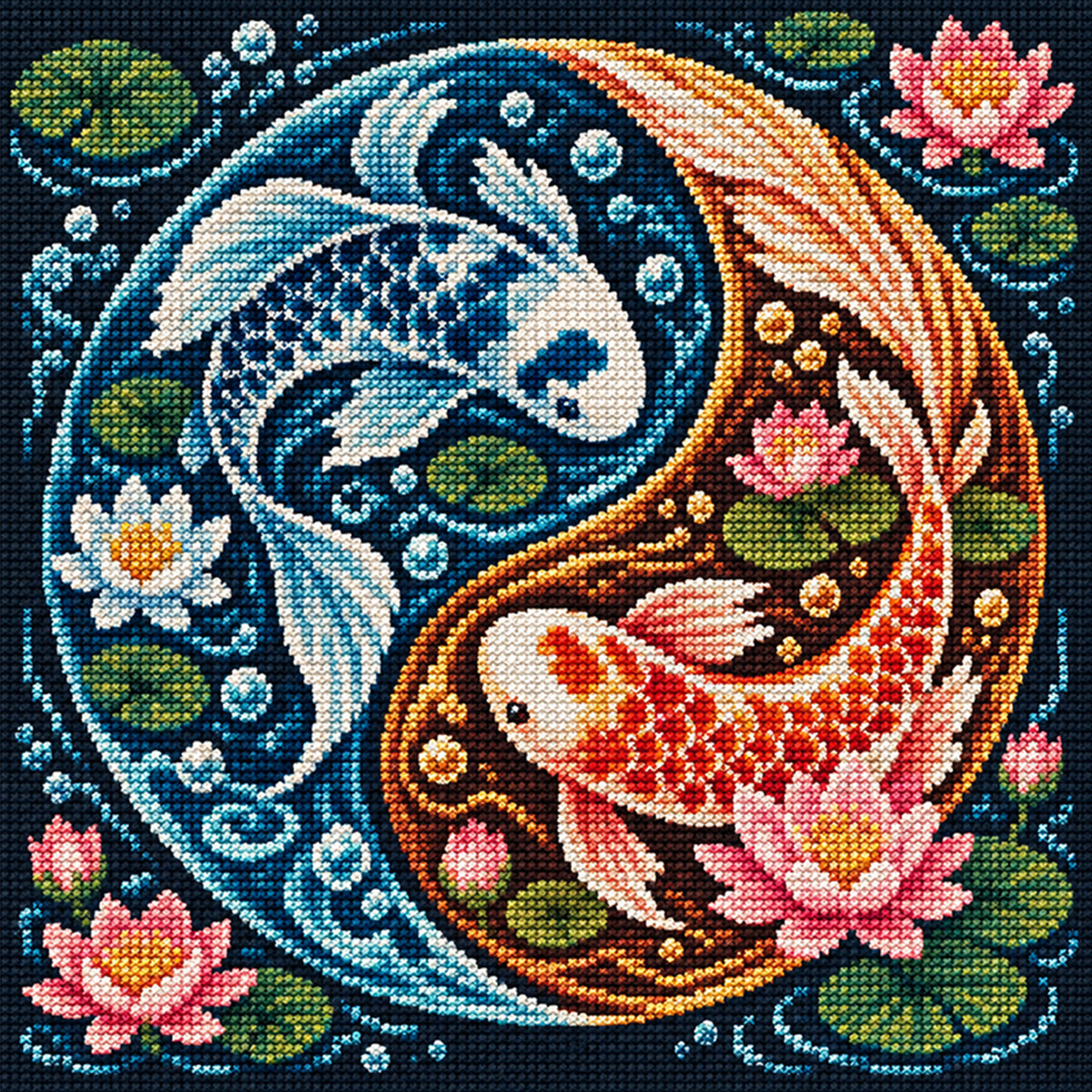 Yin Koi - Full 11CT Stamped Cross Stitch 45x45CM - Yishu