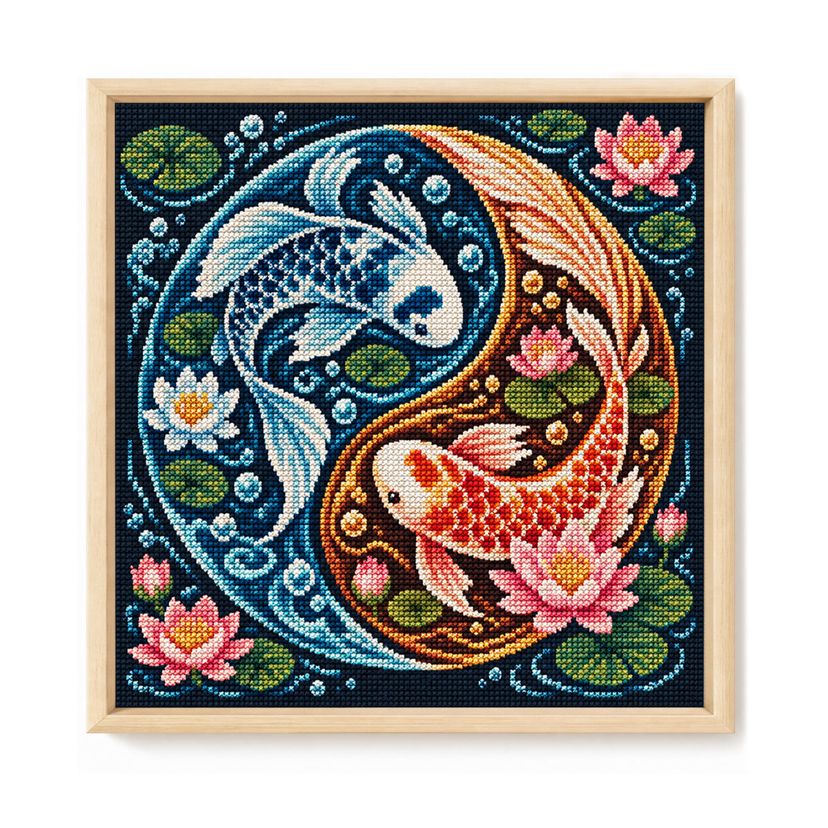 Yin Koi - Full 11CT Stamped Cross Stitch 45x45CM - Yishu