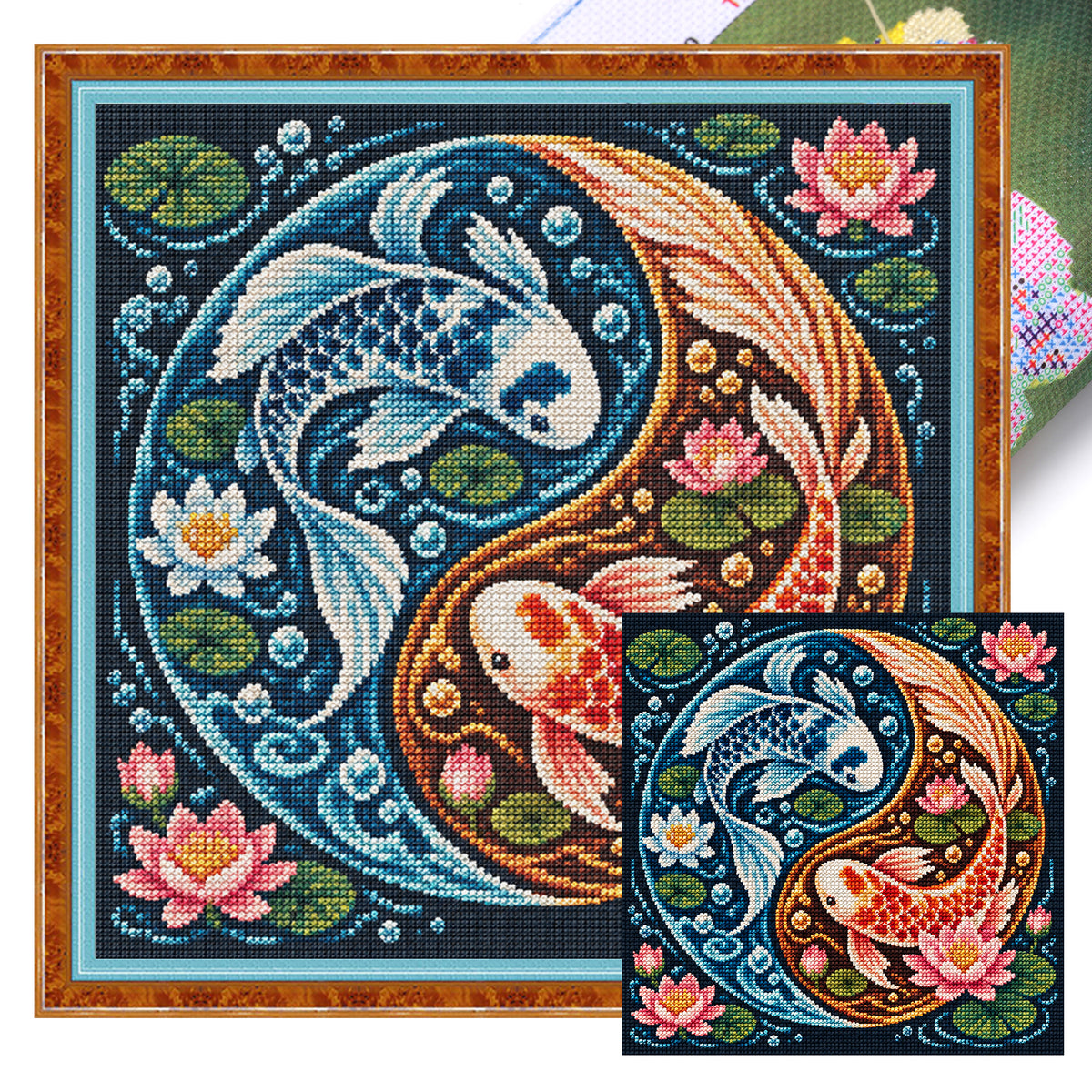 Yin Koi - Full 11CT Stamped Cross Stitch 45x45CM - Yishu