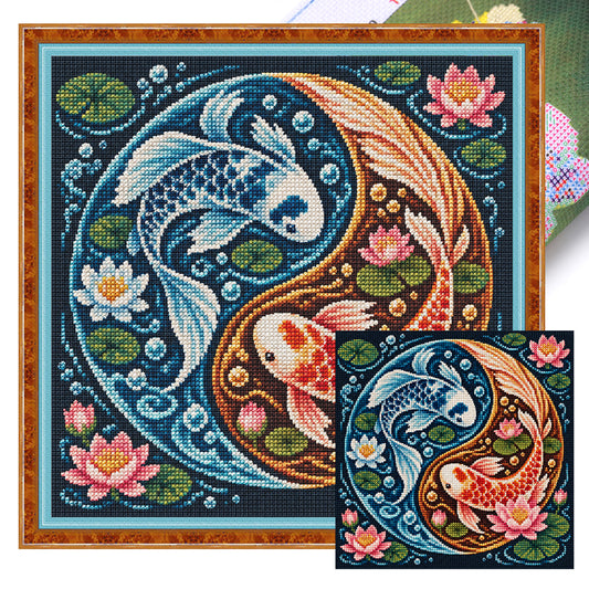 Yin Koi – Vollständiges 11CT gestempeltes Kreuzstich-Set 45x45 cm – Yishu