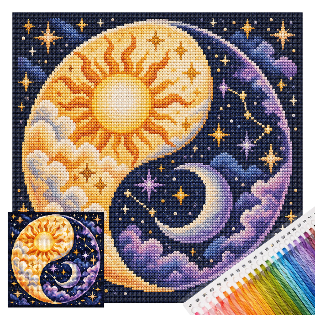 Sun Moon - Full 11CT Stamped Cross Stitch 45x45CM - Yishu