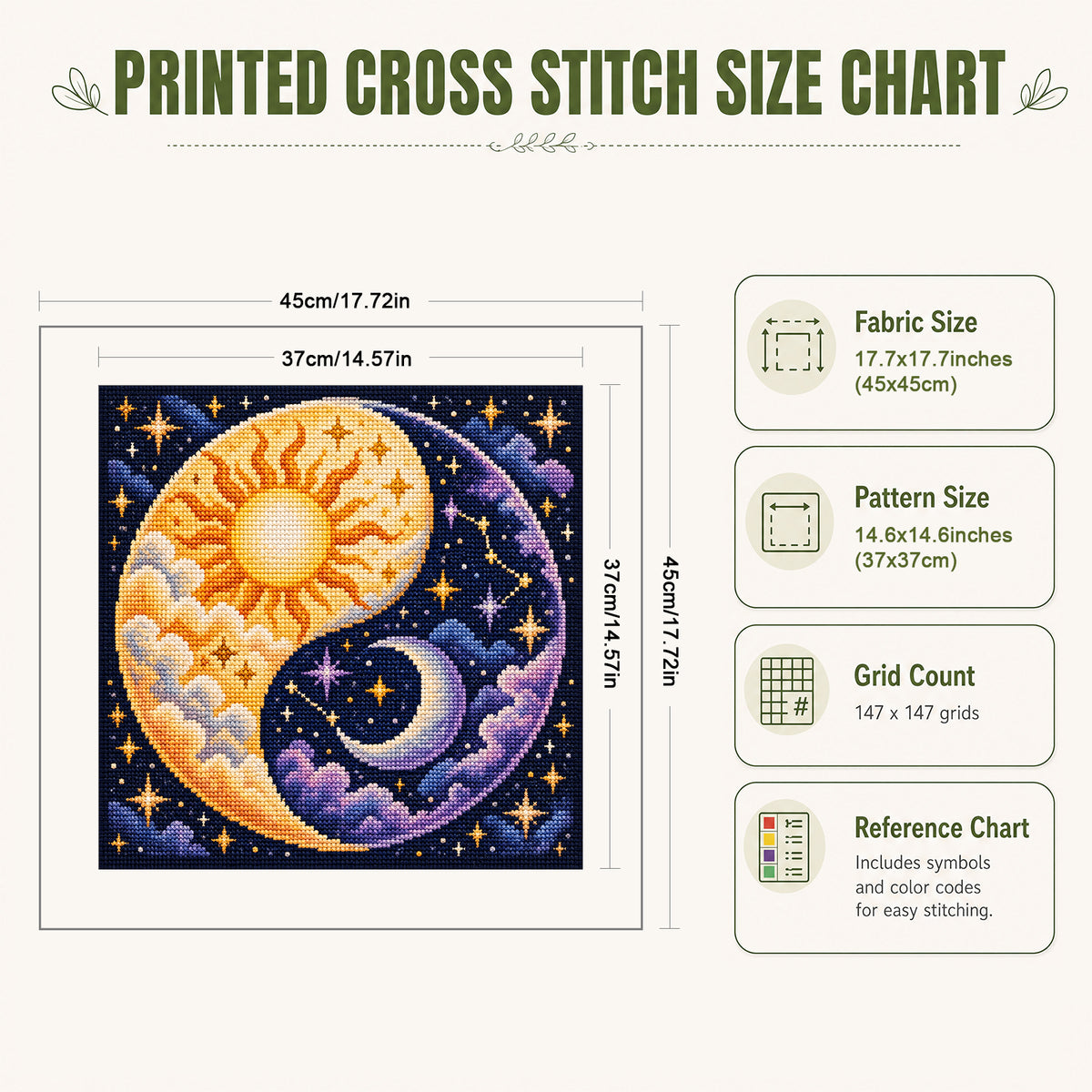Sun Moon - Full 11CT Stamped Cross Stitch 45x45CM - Yishu