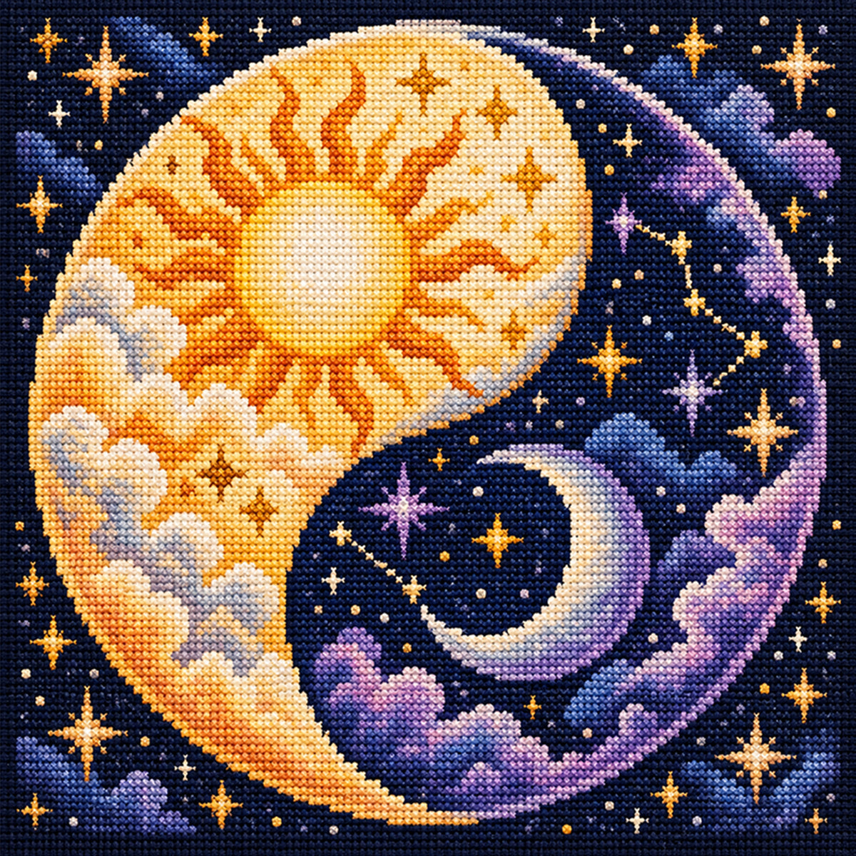 Sun Moon - Full 11CT Stamped Cross Stitch 45x45CM - Yishu