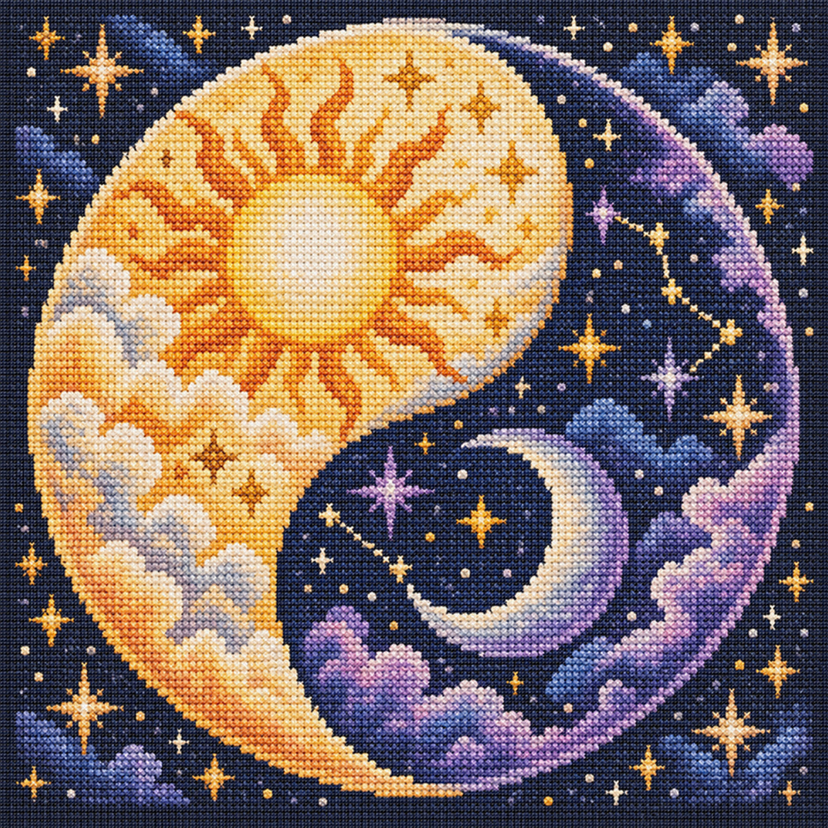 Sun Moon - Full 11CT Stamped Cross Stitch 45x45CM - Yishu