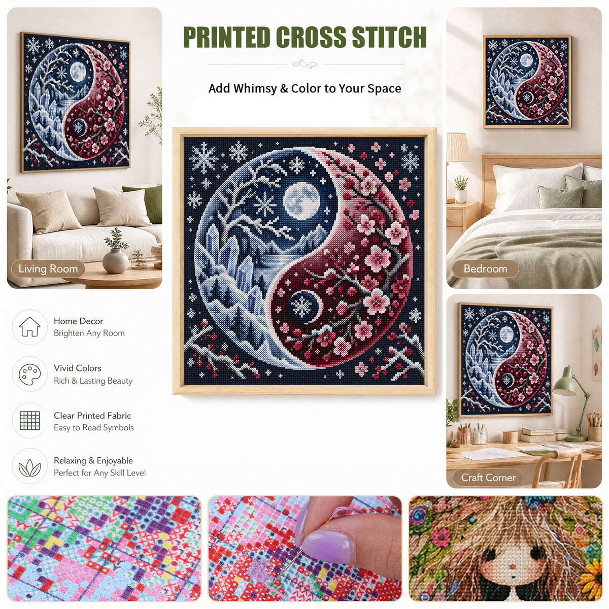 Snow Plum - Full 11CT Stamped Cross Stitch 45x45CM - Yishu