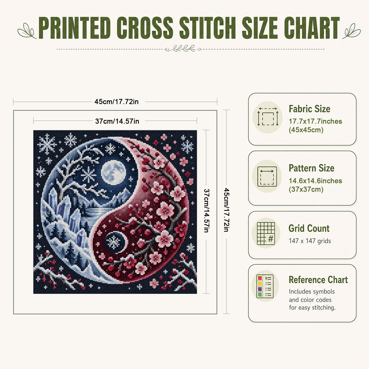 Snow Plum - Full 11CT Stamped Cross Stitch 45x45CM - Yishu