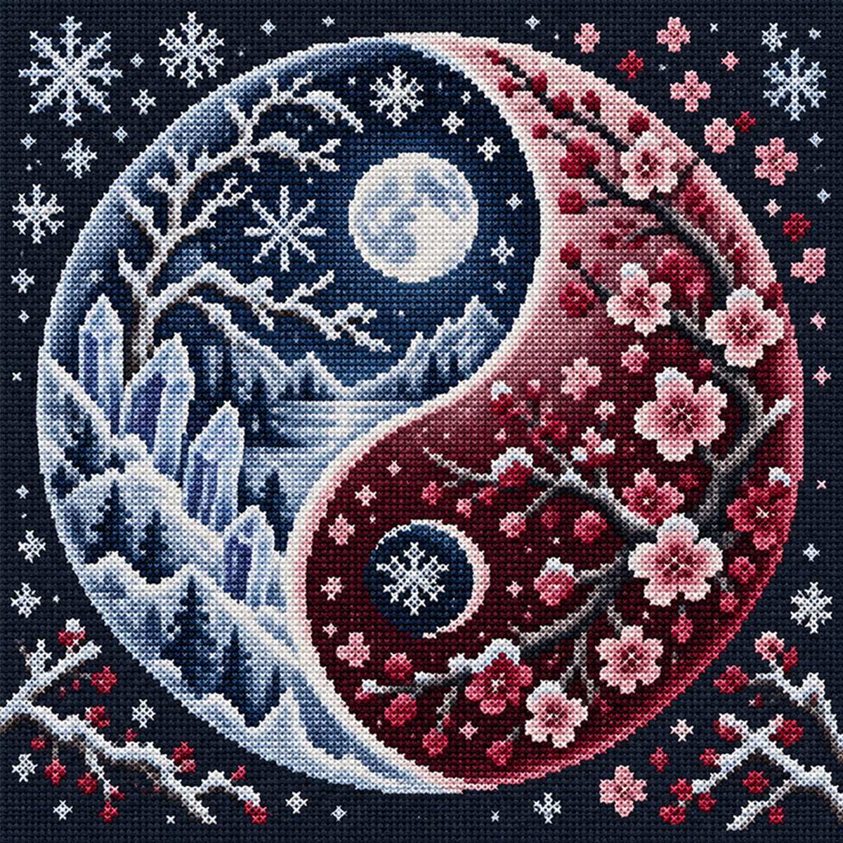 Snow Plum - Full 11CT Stamped Cross Stitch 45x45CM - Yishu