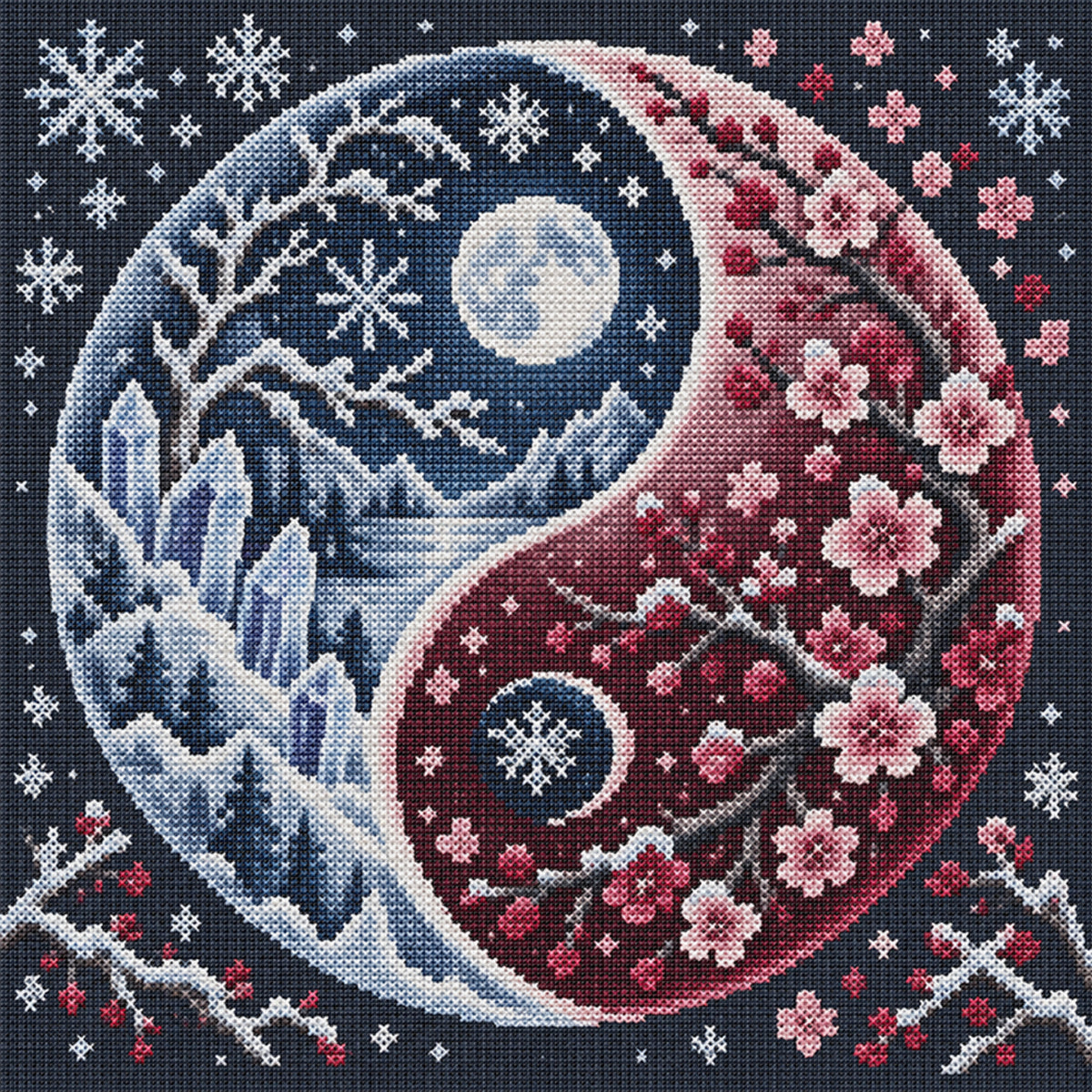 Snow Plum - Full 11CT Stamped Cross Stitch 45x45CM - Yishu