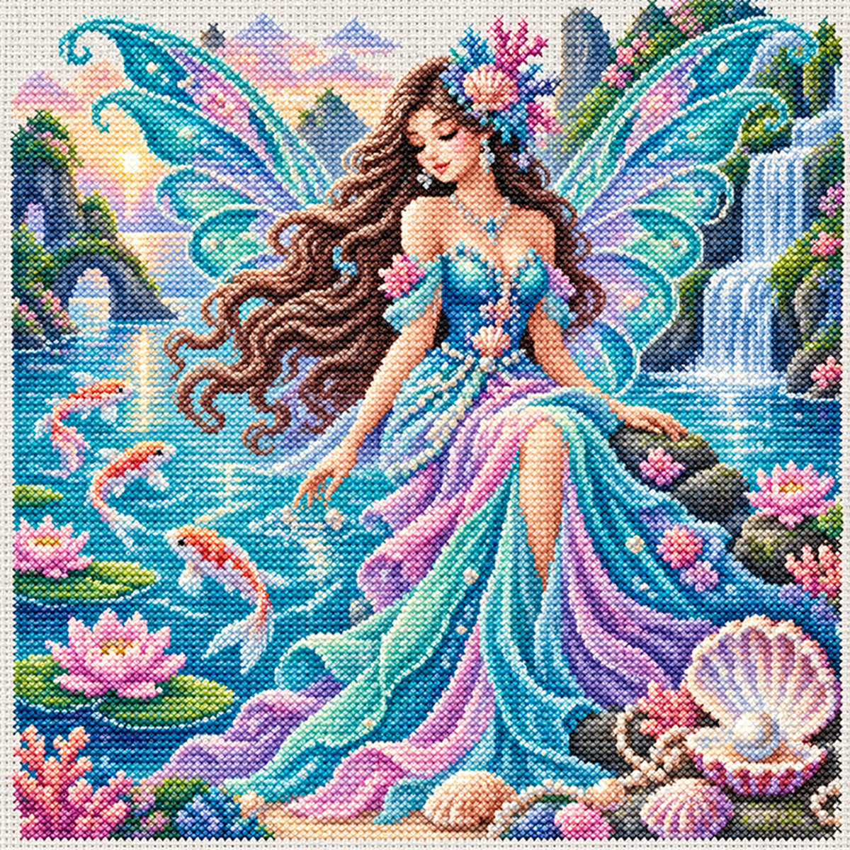 Feen-See - Vollständiges 11CT Stempel-Kreuzstichset 45x45CM - Yishu