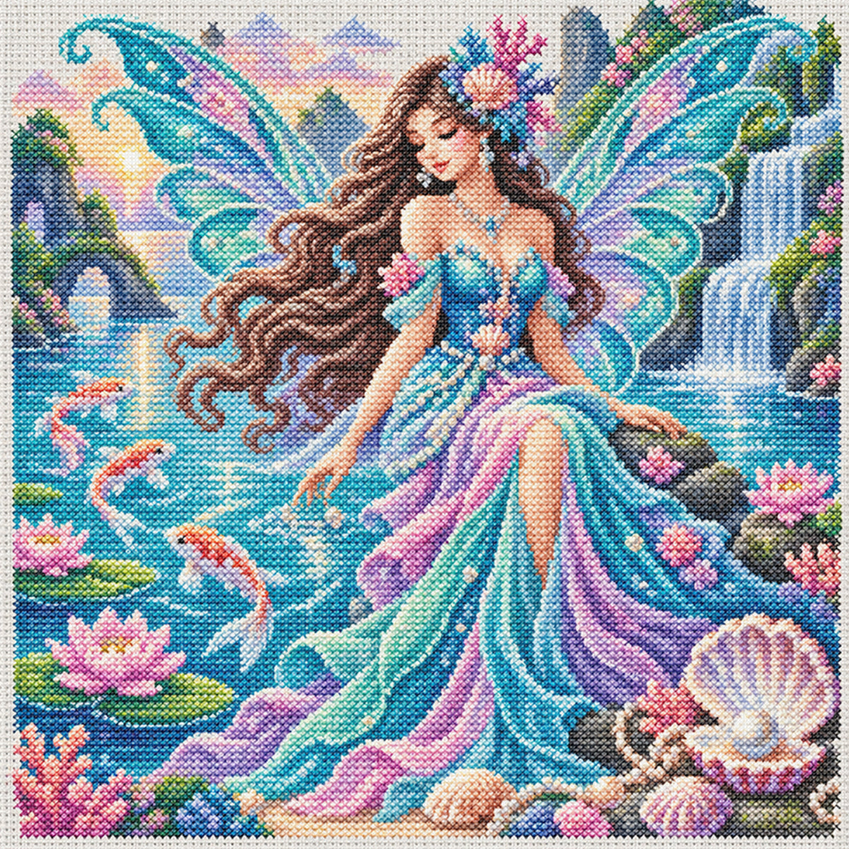 Feen-See - Vollständiges 11CT Stempel-Kreuzstichset 45x45CM - Yishu