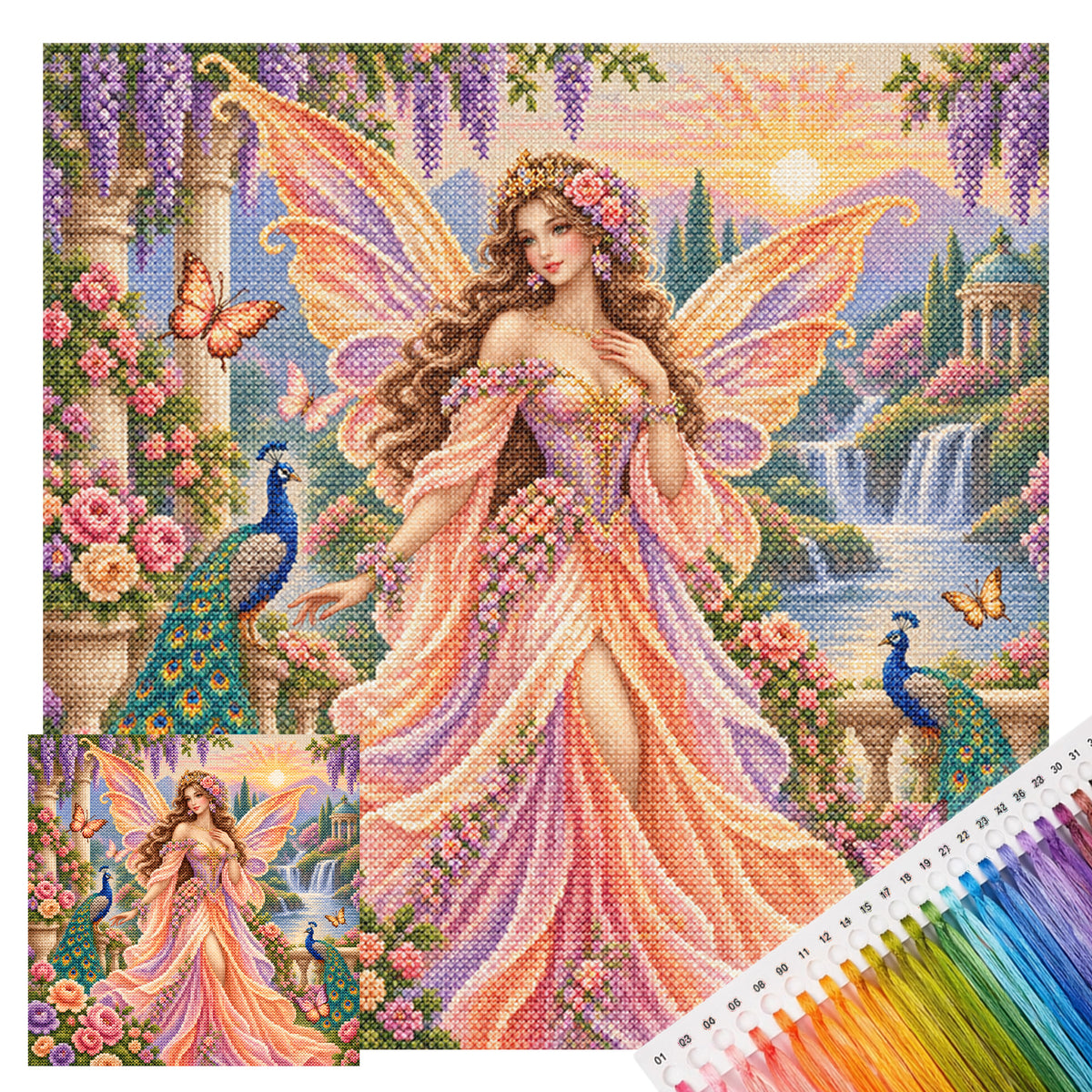 Garden Fairy - Full 11CT Stamped Cross Stitch 45x45CM - Yishu
