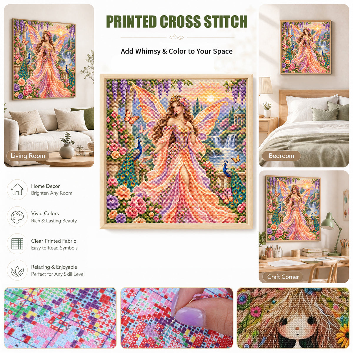 Garden Fairy - Full 11CT Stamped Cross Stitch 45x45CM - Yishu