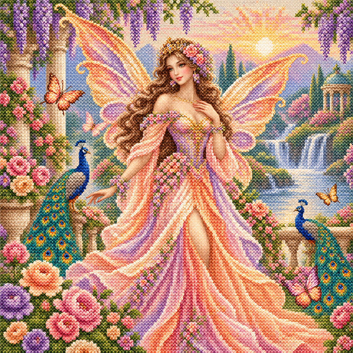 Garden Fairy - Full 11CT Stamped Cross Stitch 45x45CM - Yishu