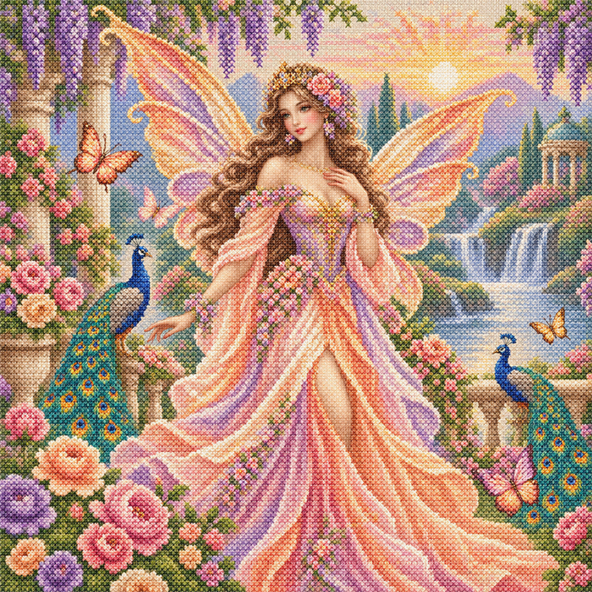 Garden Fairy - Full 11CT Stamped Cross Stitch 45x45CM - Yishu