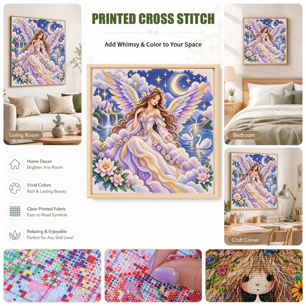 Star Angel - Full 11CT Stamped Cross Stitch 45x45CM - Yishu