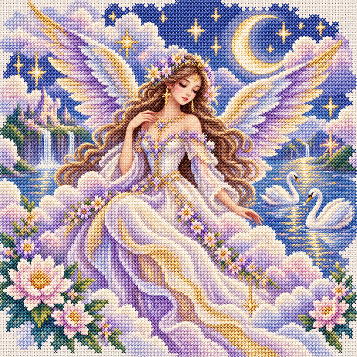 Star Angel - Full 11CT Stamped Cross Stitch 45x45CM - Yishu