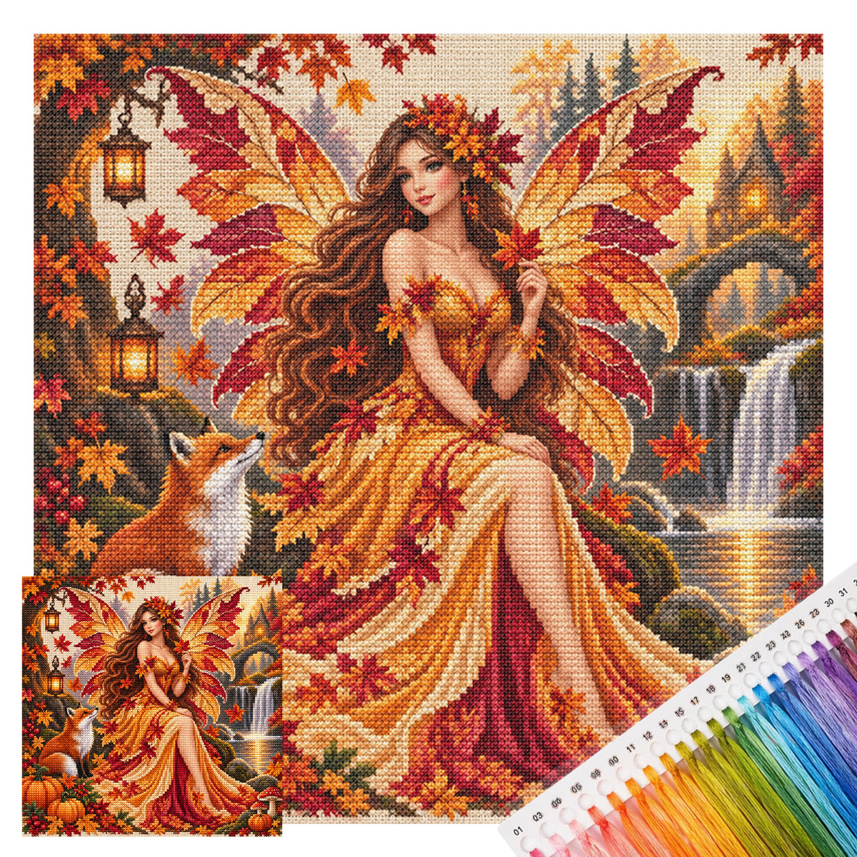 Autumn Fairy - Full 11CT Stamped Cross Stitch 45x45CM - Yishu
