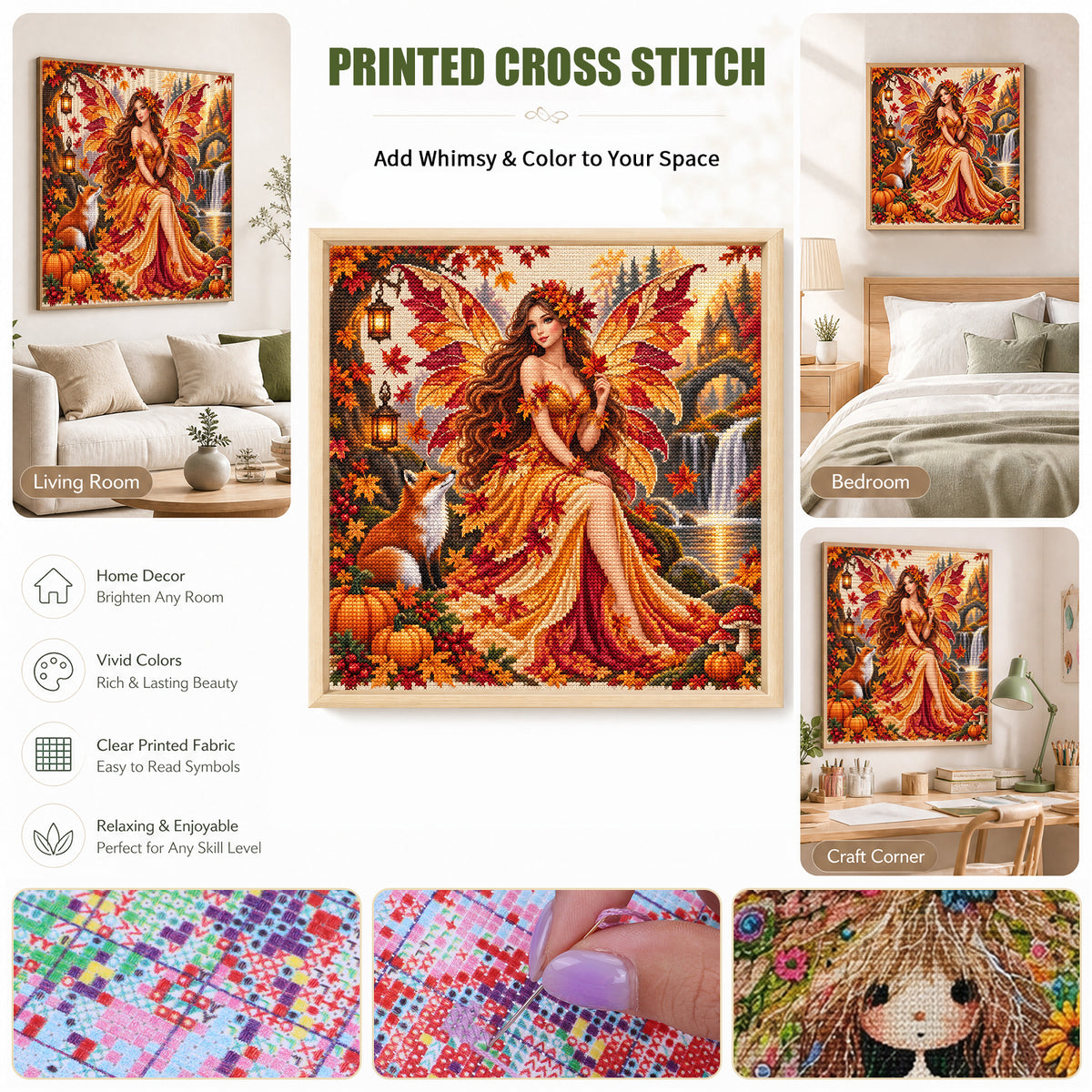 Autumn Fairy - Full 11CT Stamped Cross Stitch 45x45CM - Yishu