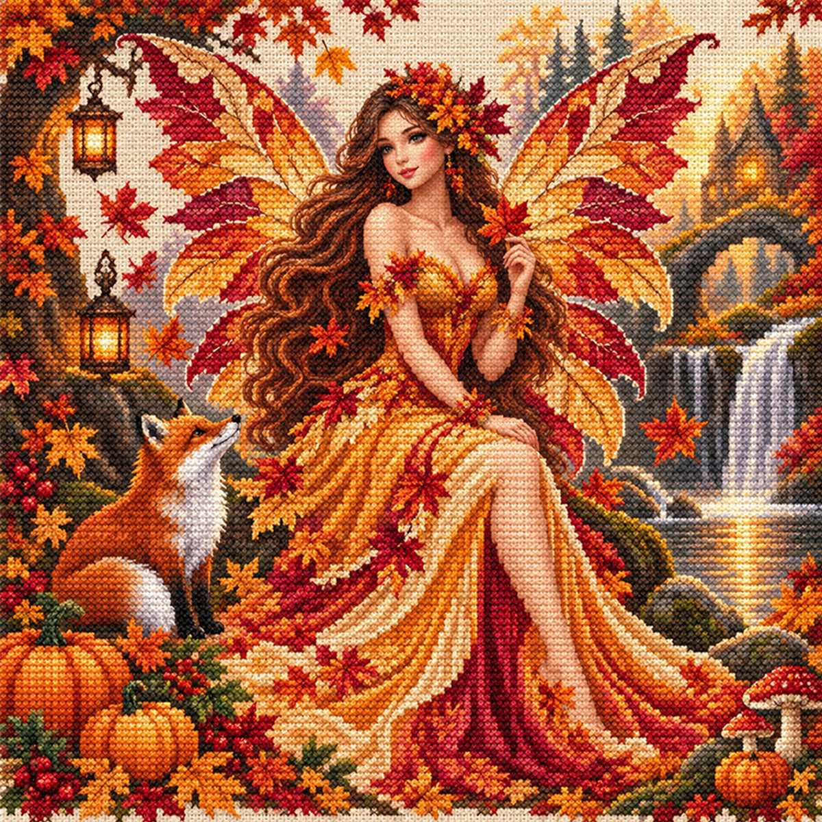Autumn Fairy - Full 11CT Stamped Cross Stitch 45x45CM - Yishu