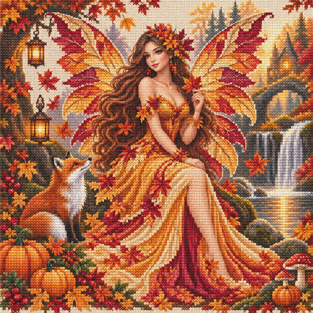 Autumn Fairy - Full 11CT Stamped Cross Stitch 45x45CM - Yishu